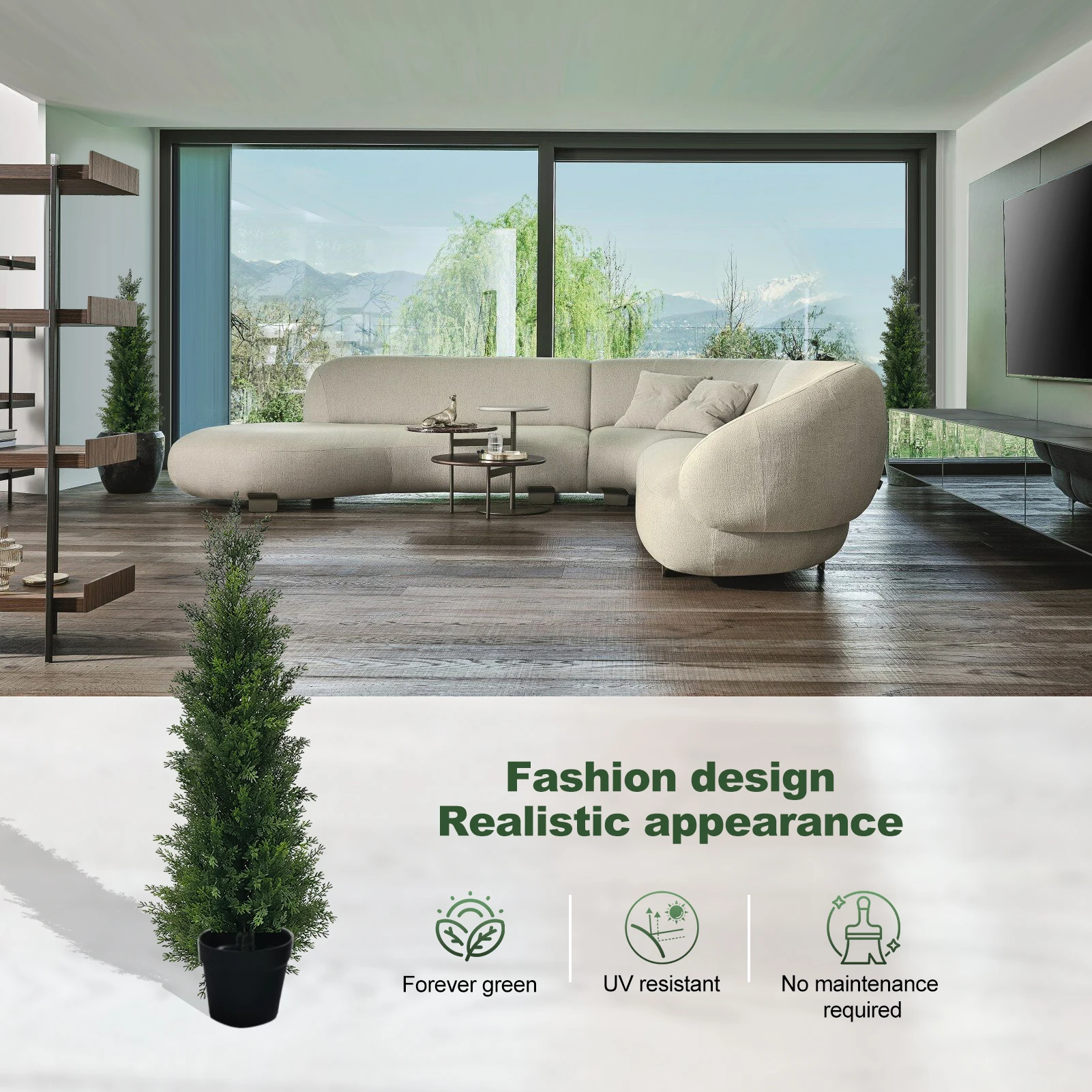 شجرة الأرز الاصطناعية، صنوبر الأرز الصناعي في الهواء الطلق، حماية من الأشعة فوق البنفسجية قطعتين نباتات دائمة وهمية لشرفة مدخل المنزل الأمامي #6