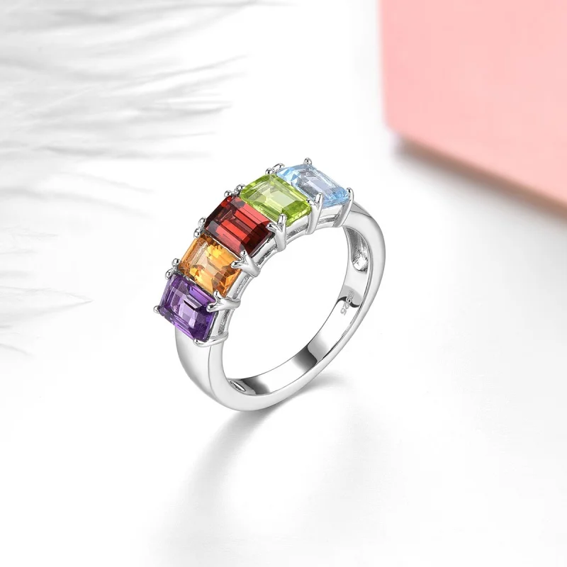 

Кольцо из чистого серебра S925 для женщин с натуральными камнями: аметист, гранат, цитрин, кольцо с драгоценными камнями, кольцо с аметистом.