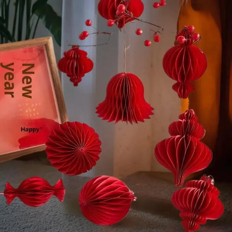 

3D-сотовые красные шары на Рождество 2026: подвесные подвески и бумажный фонарь для рождественской елки — идеальный декор Navidad.
