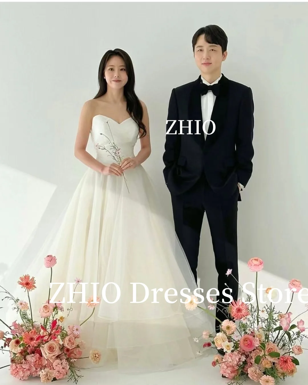 ZHIO Princess Wedding Dresses A-Line Floor Length Strapless Korea Photo Shoot Bridal Gowns Corset Customized Simple