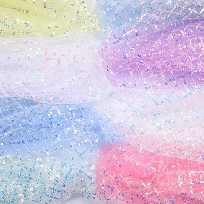 

23 цвета, 3 мм, блестящая сетчатая ткань из фатина с пайетками, клетчатая, для платьев, свадебного декора, украшения столов, рукоделия, блестящая сетчатая ткань