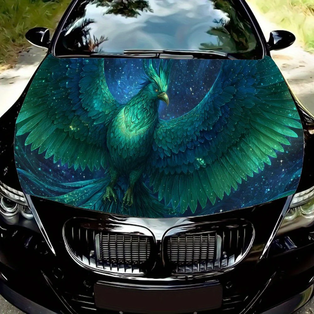 

Iridescent Cosmic Phoenix Car Vinyl Wrap, PVC Waterproof Car Hood Sticker, Self-Adhesive Scratch-Resistant Stickers for Engine C