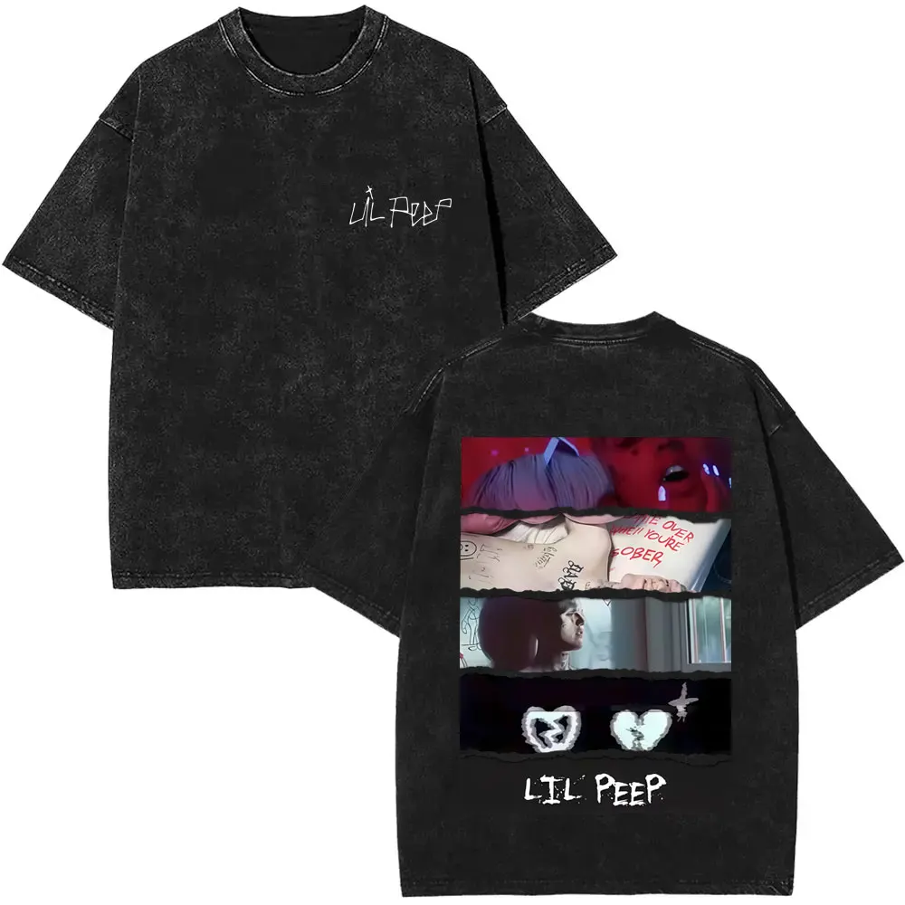 Washed Vintage Rapper Lil Peep Look At The Sky Tonight All of The Stars Have A Reason T-shirt Men Women Hip Hop Fashion T Shirts
