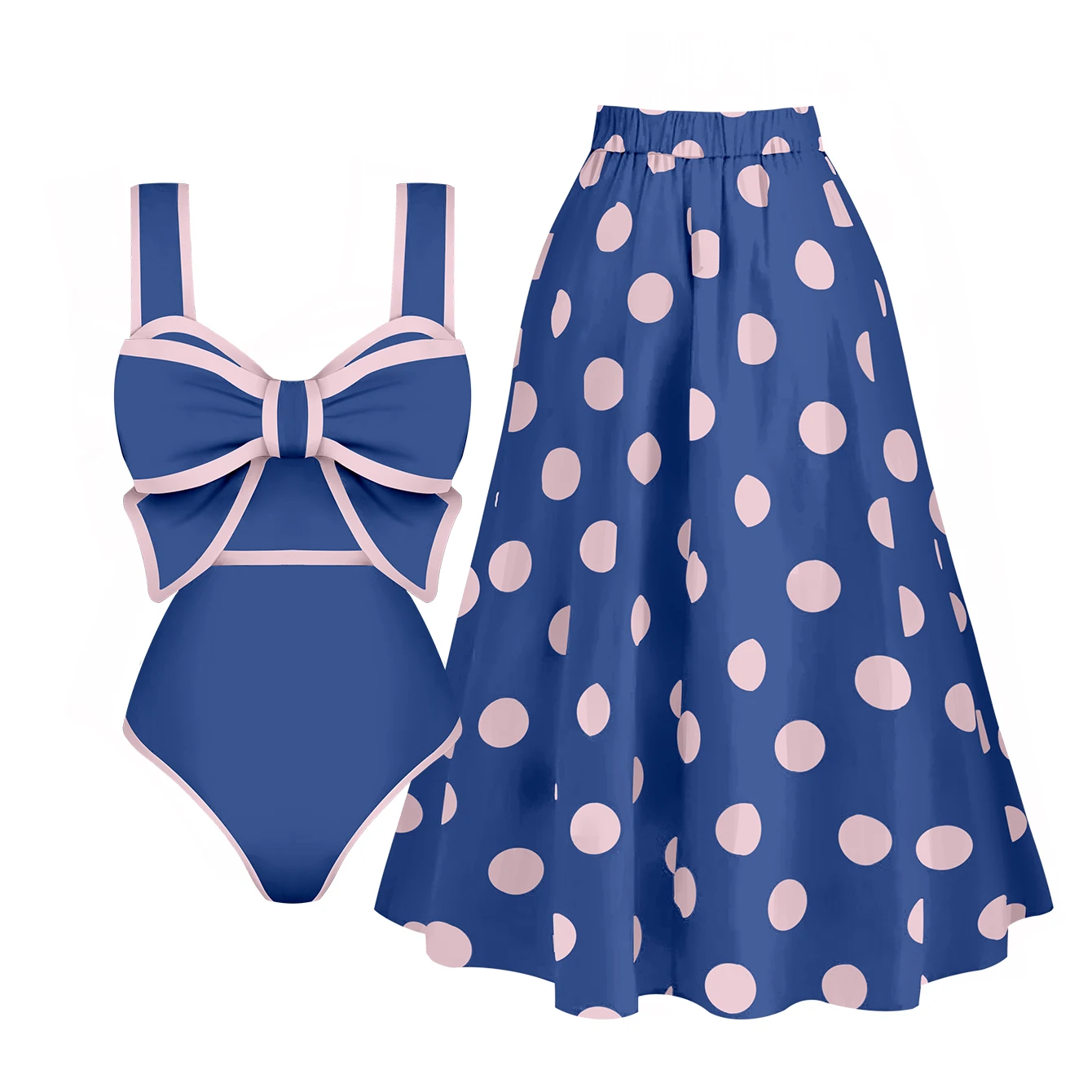 2024 New Dot Retro One Piece Swimsuit Women Bow Tie Swimwear with Skirt Sexy Bathing Suit Monokini Bodysuit Beach Wear