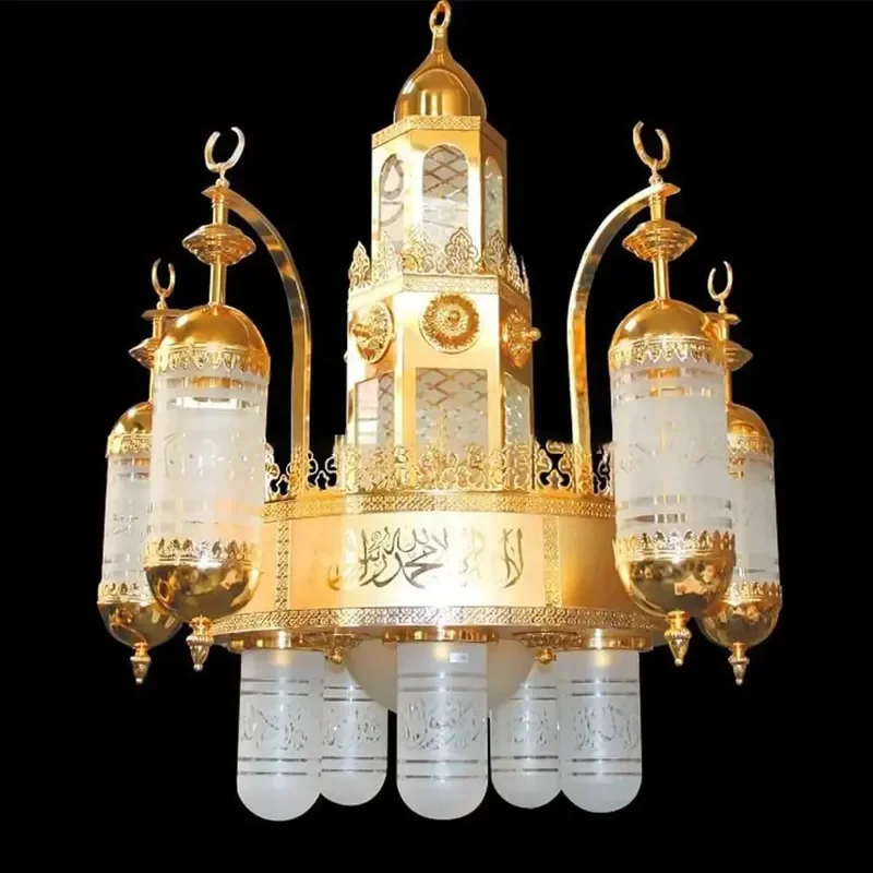 Custom Large Gold Chandelier Luxury Metal Pendant Light for Mosque Church Wedding Hall Decorative Ceiling Lamp Fixture