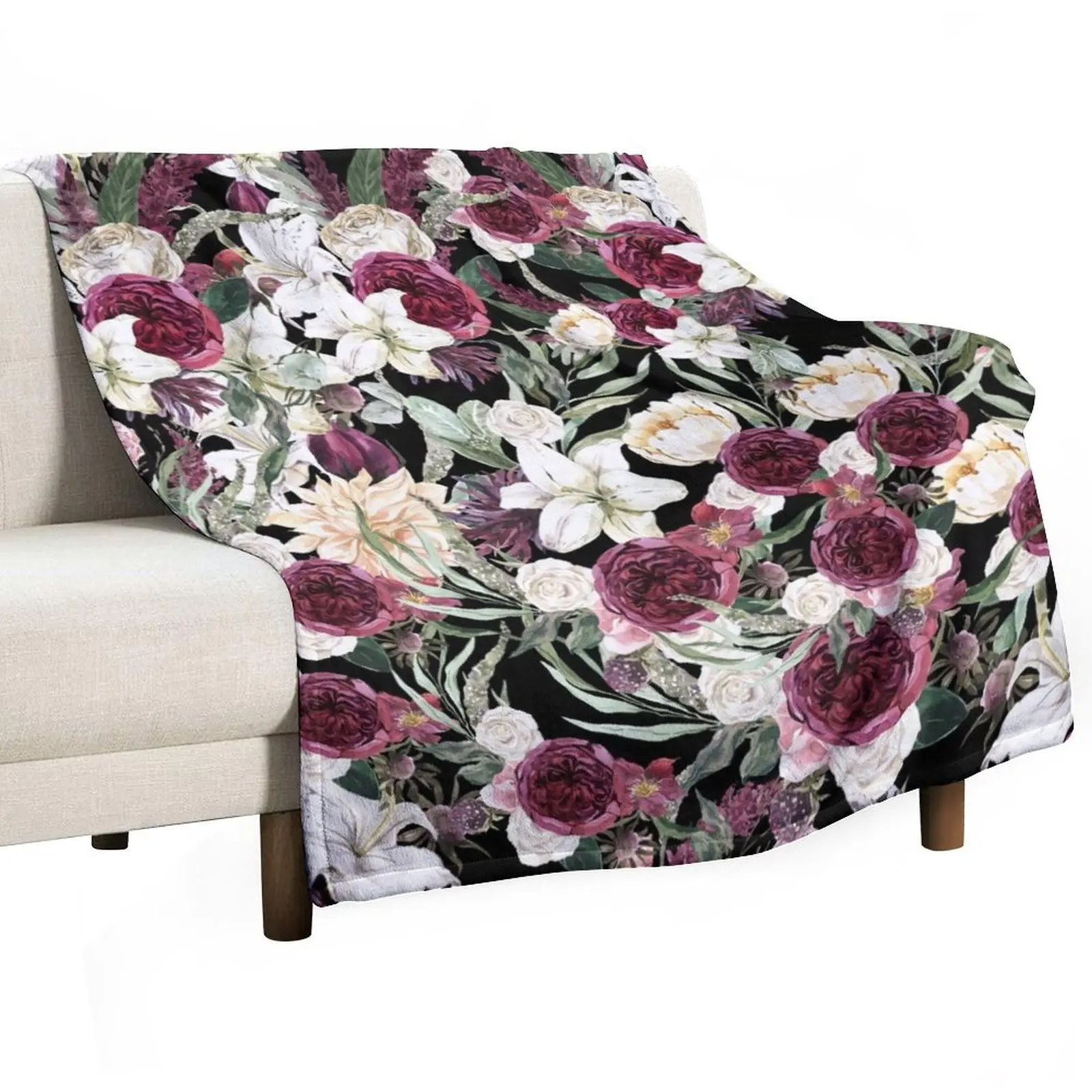 

Watercolor Burgundy Floral Garden Throw Blanket Bed blankets ands For Decorative Sofa Blankets