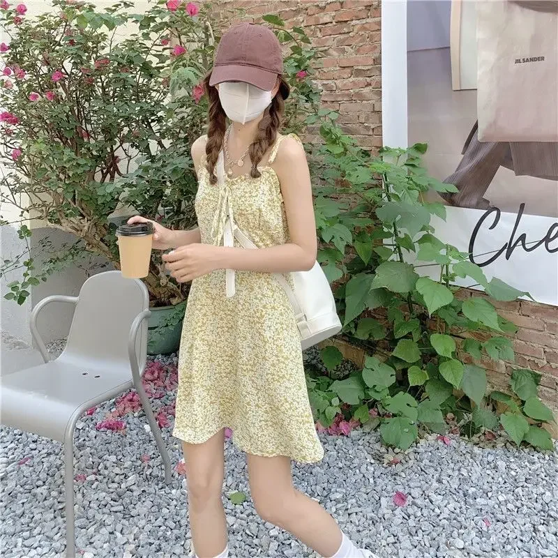 Mini abiti da donna floreali estivi semplici stile coreano dolce vita alta romantico tempo libero tutto-fiammifero vestito estivo college moda donna