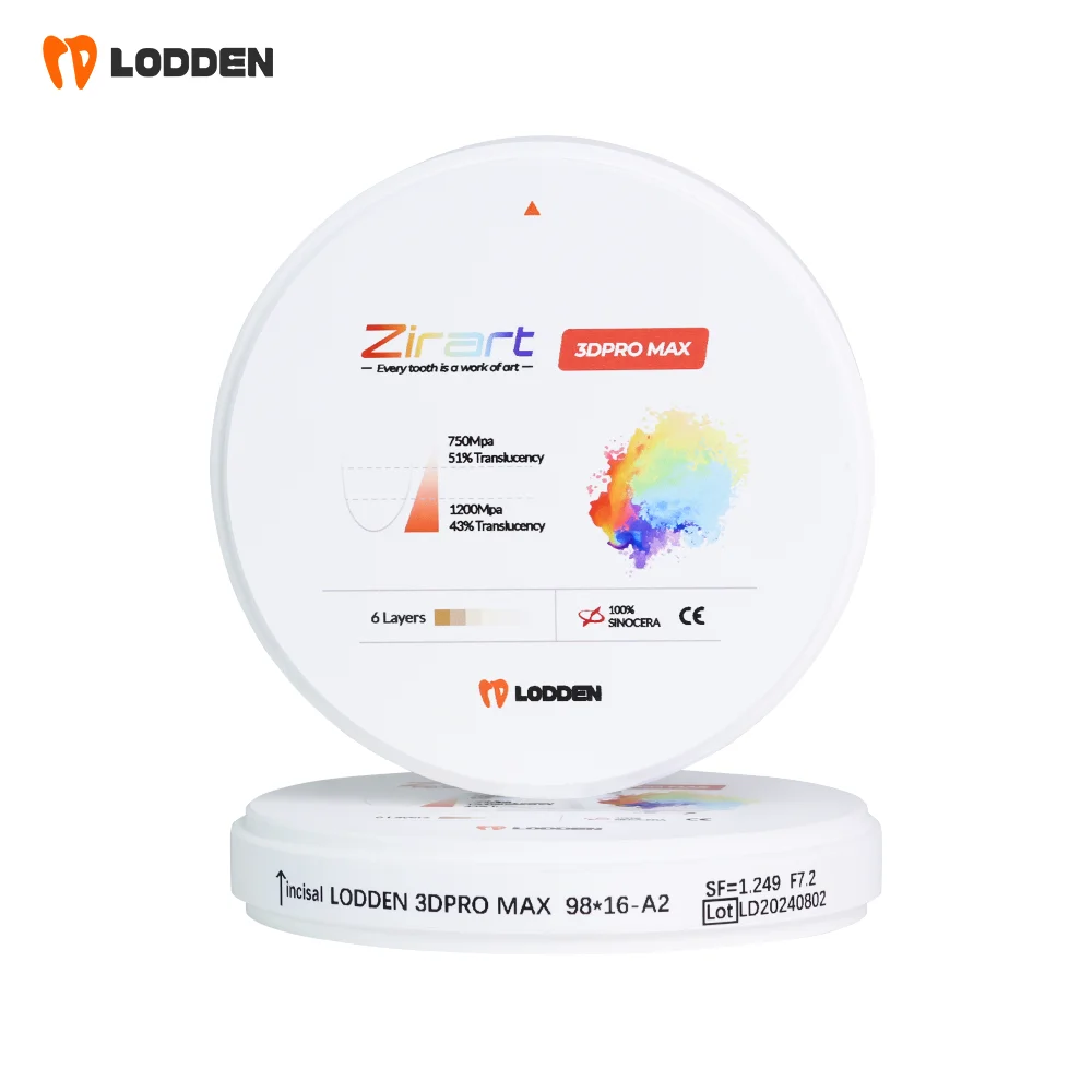 LODDEN Dental Lab 3D Pro Max Zirconia 98*16mm 5 Layers Multilayer Blocks Zirconia Disc Denture Materials Transparency 43%-51%