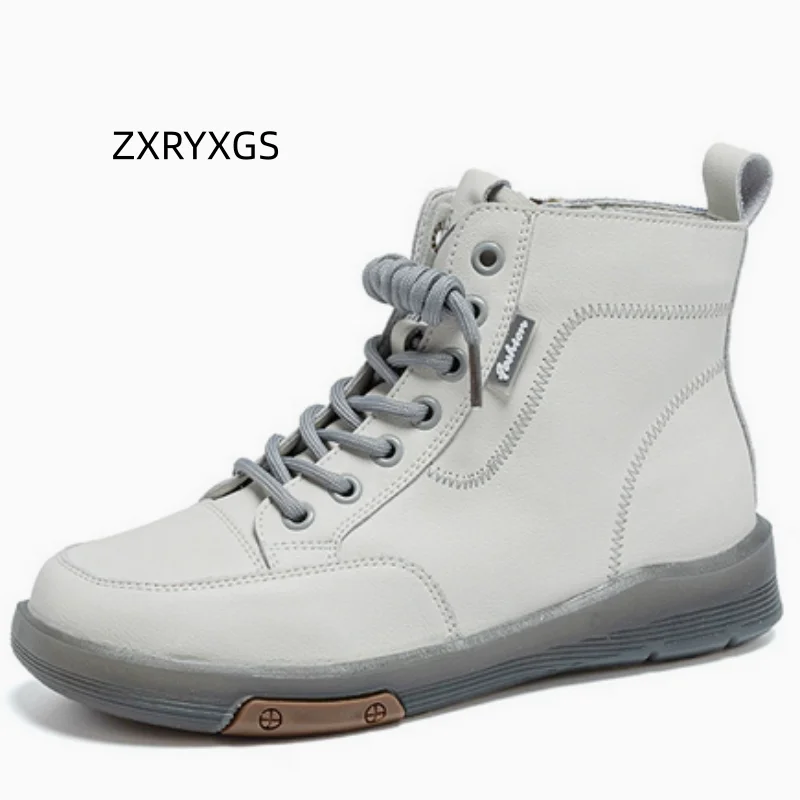 

ZXRYXGS 2026 Новые модные высокие кроссовки из натуральной кожи, трендовые ботинки на плоской мягкой подошве из бычьего сухожилия, осенне-зимняя обувь, женские кроссовки