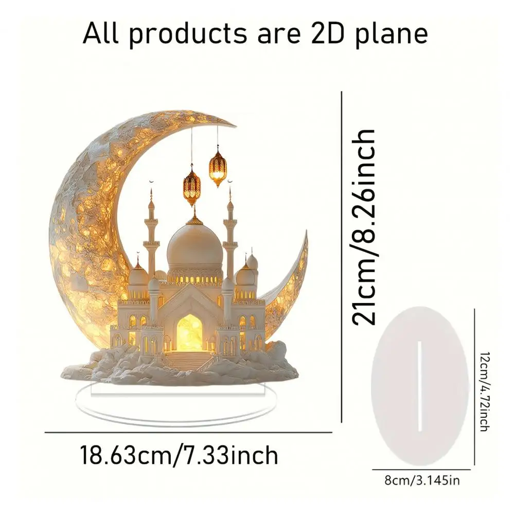 Ramadan Festival 2D Acrylic Moon Craft Ornaments Castle Church Architecture Decoration Islamic Muslim Home Party Table Gift