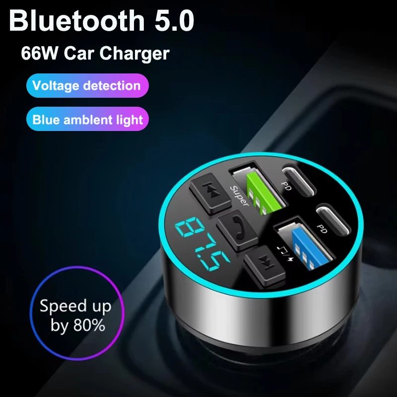 

Bluetooth 5.0 Car FM Transmitter PD Dual USB Ambient Player MP3 Charger Fast Charger with Voltage Display Smartphone Charge