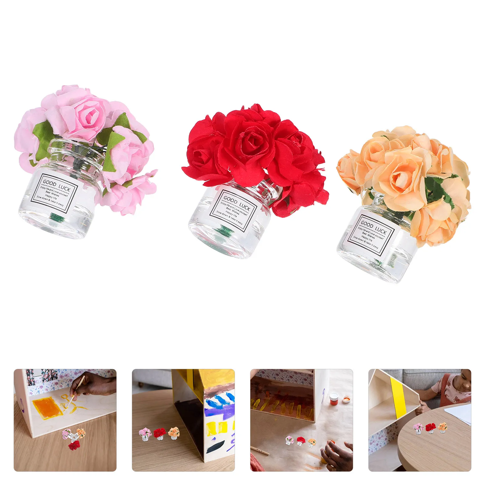 

Набор из 3 миниатюрных ваз для роз в скандинавском стиле, стеклянные декоративные романтические мини-вазы для кукольного домика, аксессуары для микроландшафта