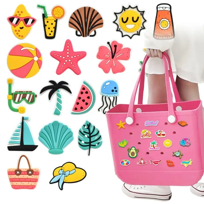 EVA Rubber Bogg Bag Beach Picnic Storage Basket Woman Shopping Handbag Button Jelly Croc Bogg Bag Accessory Cosmetic Organizer