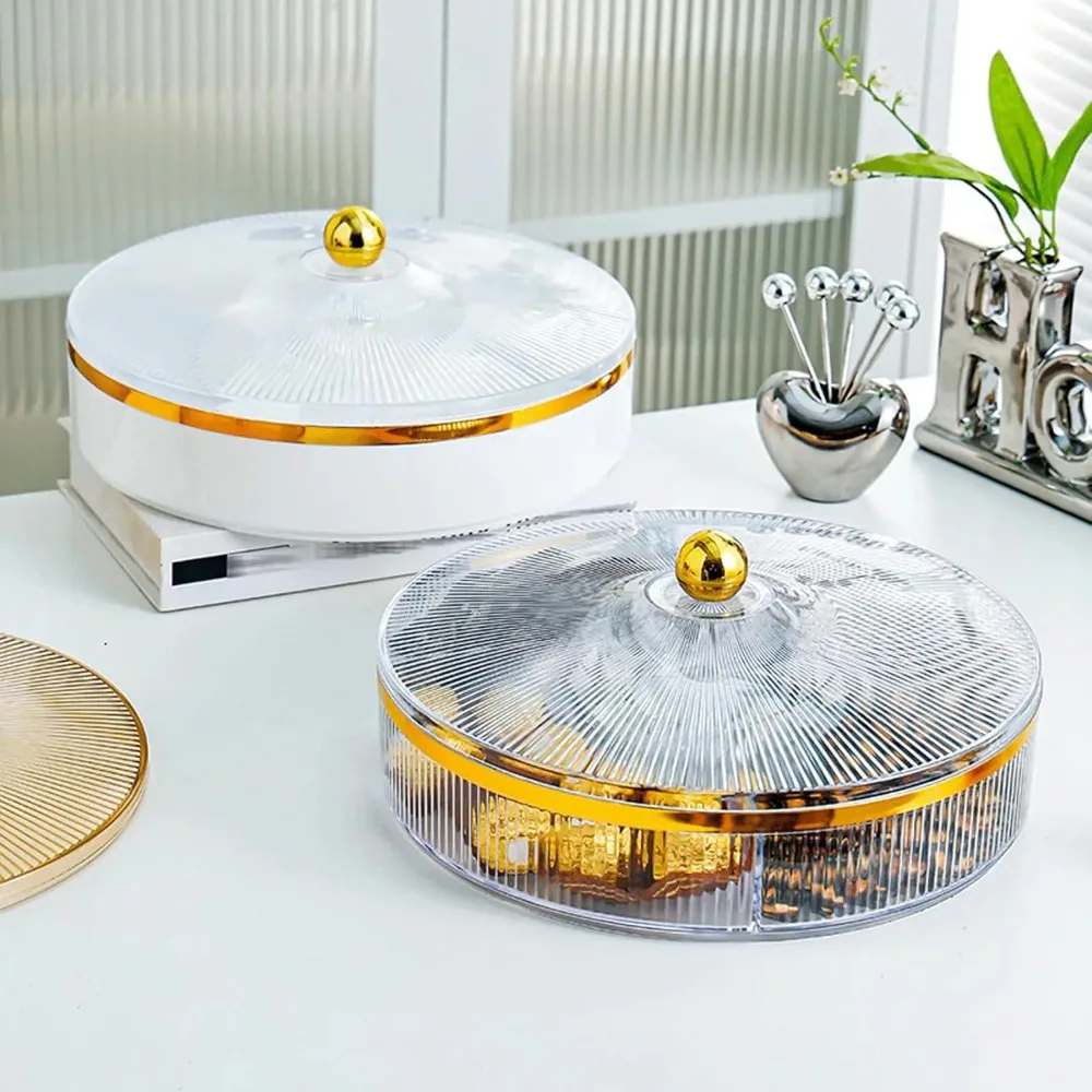 صينية الوجبات الخفيفة للفواكه المجففة، صينية تقديم مقسمة مع غطاء، طبق للوجبات الخفيفة من صينية الجوز القابلة للتكديس (اللون: كهرماني)