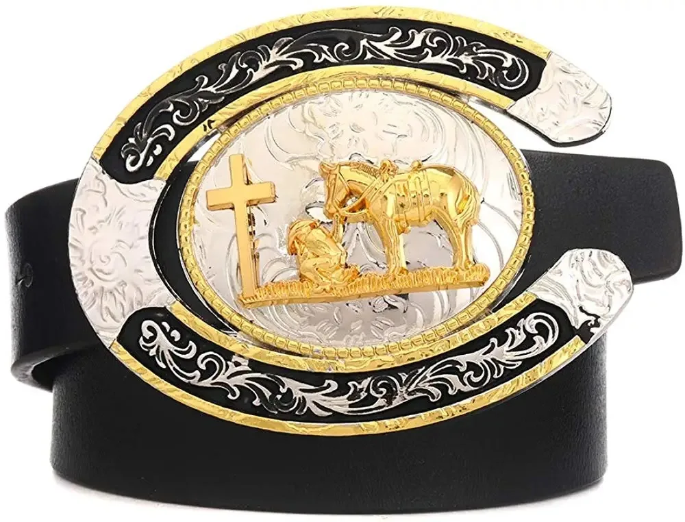 Mix złoty krzyż modlitwa klamra dla mężczyzny zachodnia kowbojska klamra bez paska niestandardowy stop szerokość 4cm