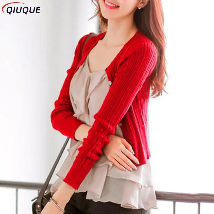 New women\'s Korean autumn sweater cardigan Women Slim waist round neck short paragraph cardigan coat