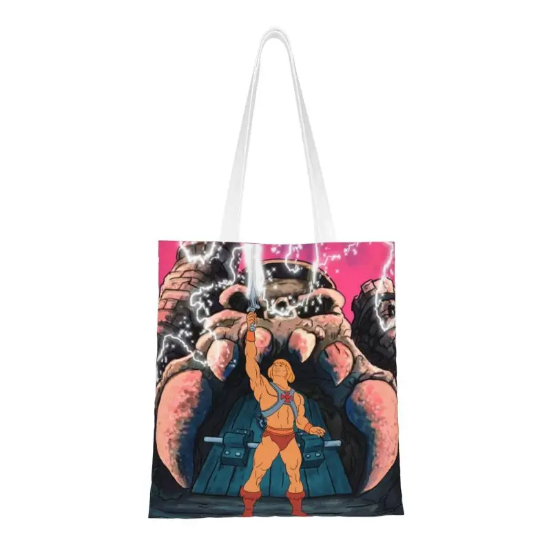 Custom He-Man Transform Shopping Canvas Bag Women Washable Groceries Masters of the Universe Shopper Tote Bags