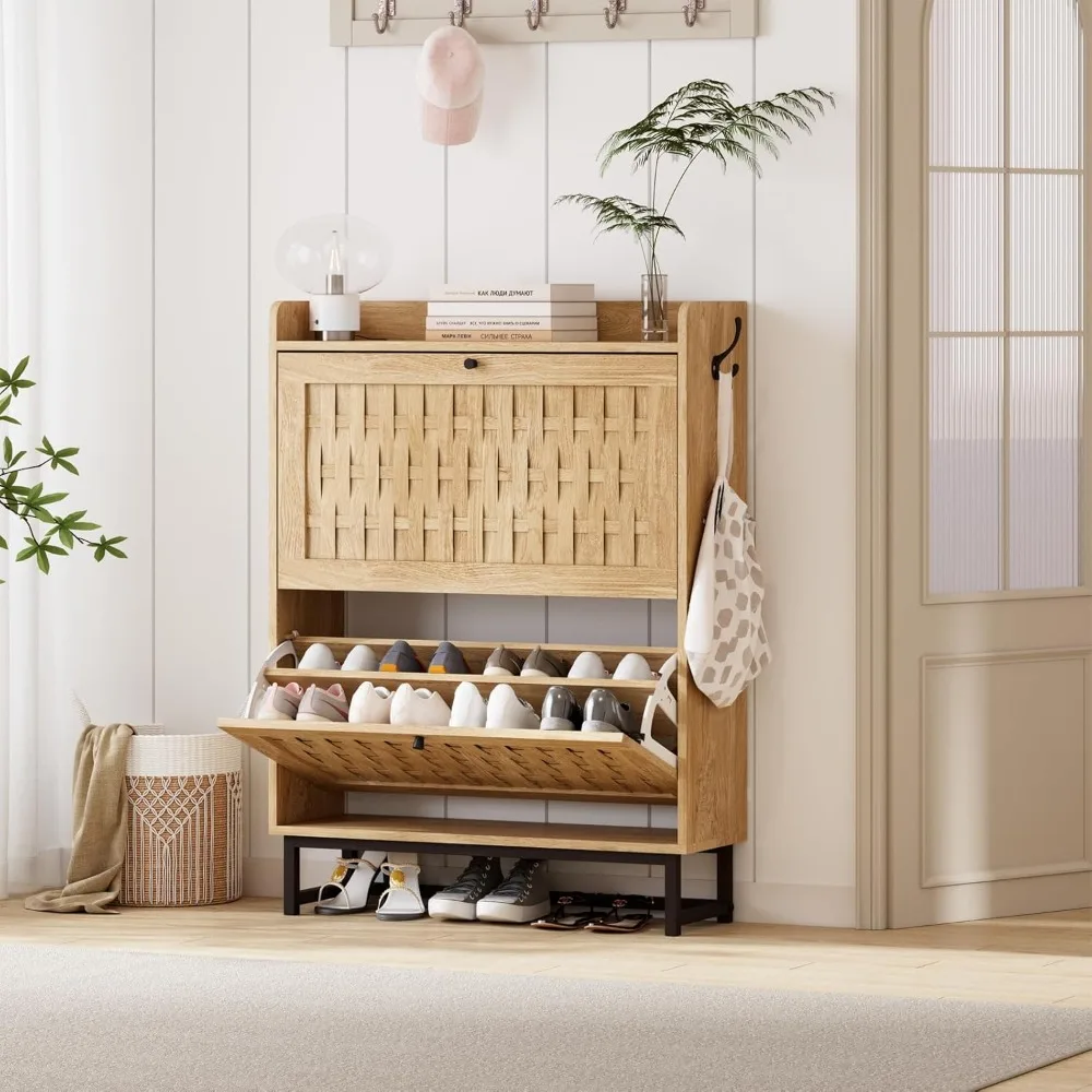 

Шкаф для хранения обуви Узкая полка для обуви Шкаф для обуви Дышащий шкаф для обуви из МДФ Отдельно стоящий органайзер с двумя откидными ящиками