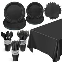 Solid Black Theme Birthday Super Girls Decorations Party Disposable Tableware Paper Napkins Cups Plates Tablecloths Straw