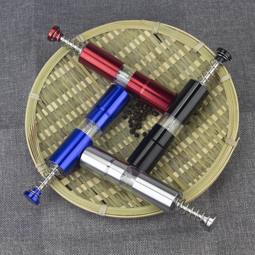 

Hand Driven Metal Pepper Grinder/Salt Mill&Muller,Portable Thumb Push Aluminium Case,Stainless Steel Core