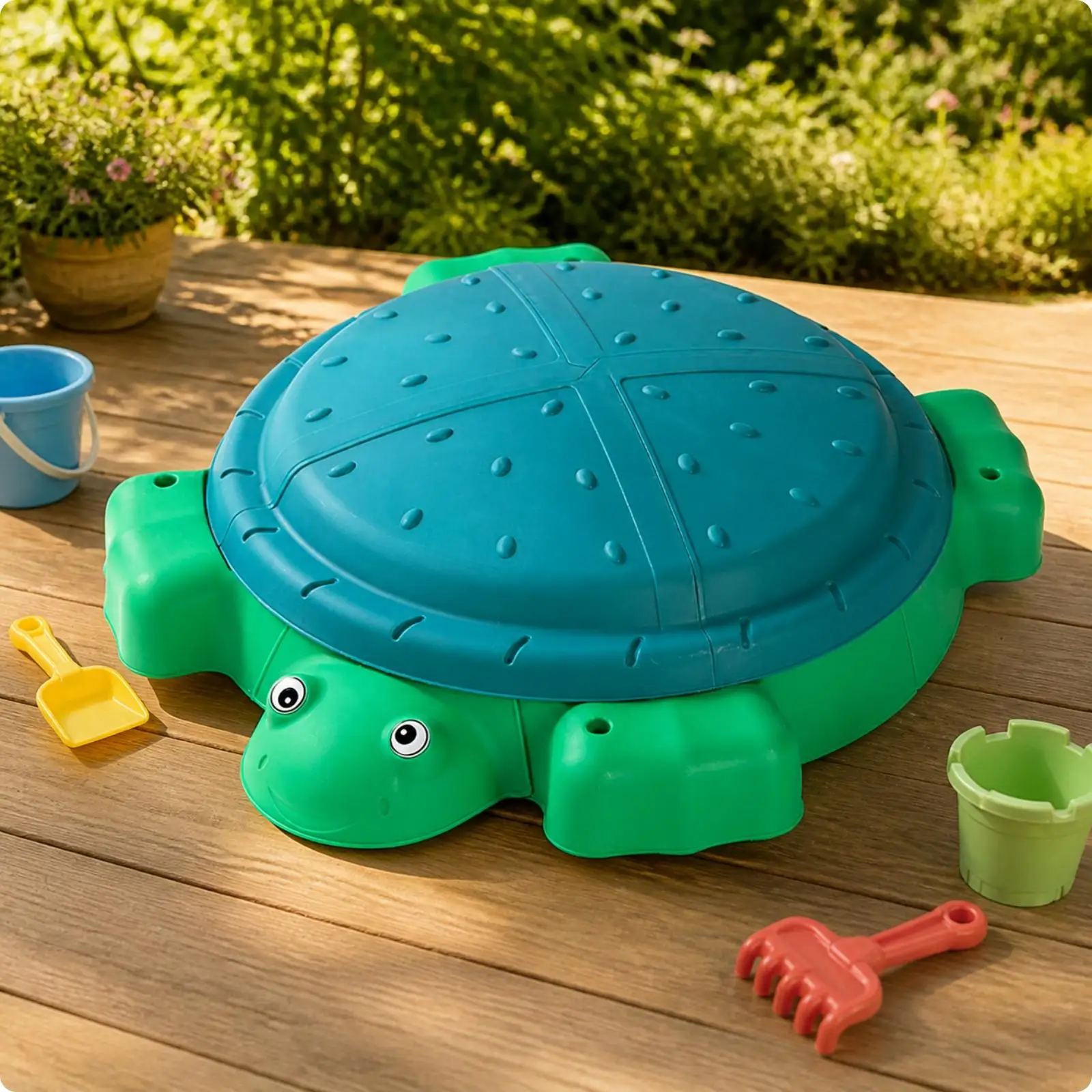Outdoor Childrens Sandbox Tray Turtle Style with Shell Lid PP Plastic Sand Play Toys for Kids Sand Pit Set for Beach Fun
