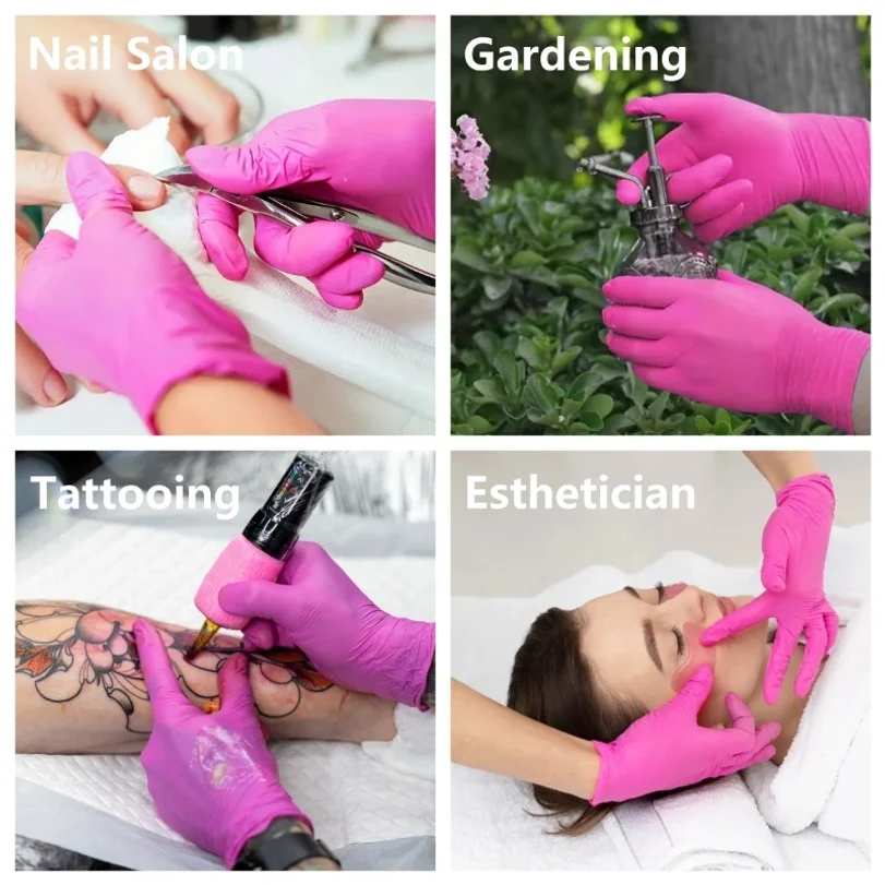Fuchsia Nitrile Disposable Gloves 20/100PCS 3-mil Powder & Latex Free Household Cleaning Gloves for Cooking Kitchen Esthetician view 6