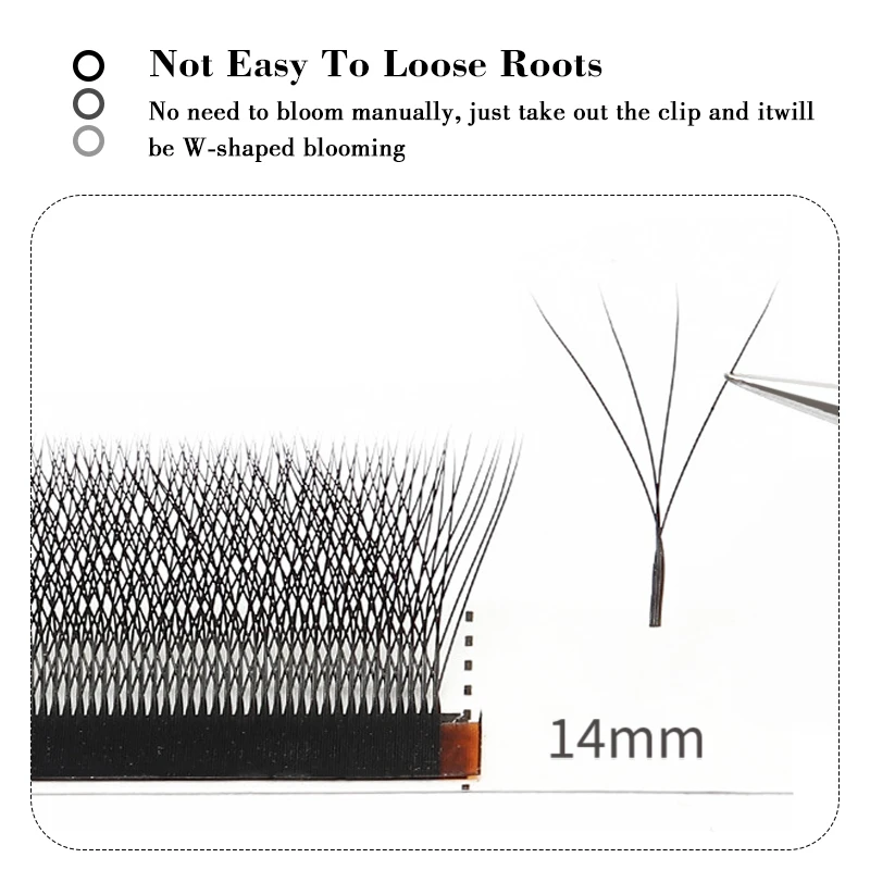 12line/Tray 4D W Shape Eyelash Extensions Bloom Automatic Flowering Premade Fans Natural Soft Individual Lashes