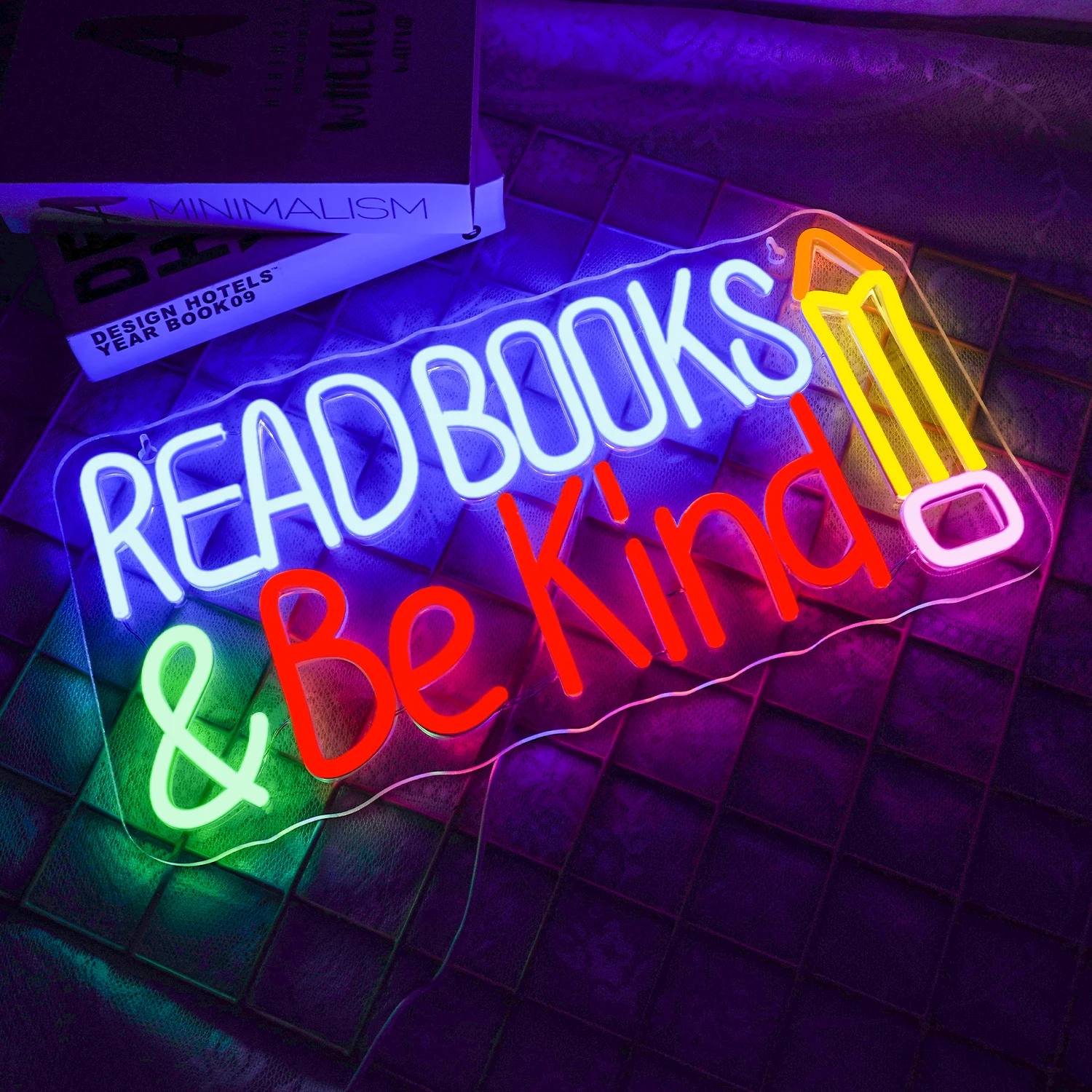 Read Books And Be Kind Neon Led Sign Dimmable Art Lights Reading Room Decoration Classroom Party Library Wall Bookshelf USB Lamp