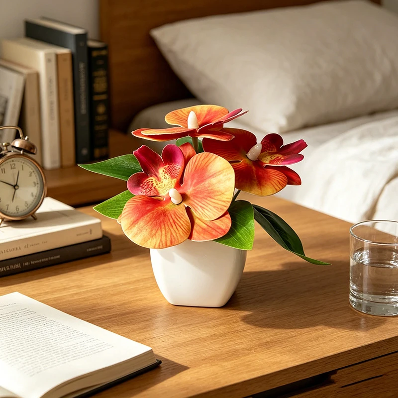 3-Head Simulated Butterfly Orchid Potted Plant Decoration, Home Decor, Hotel Indoor Foyer Decoration, Artificial Flower Bonsai - view 3