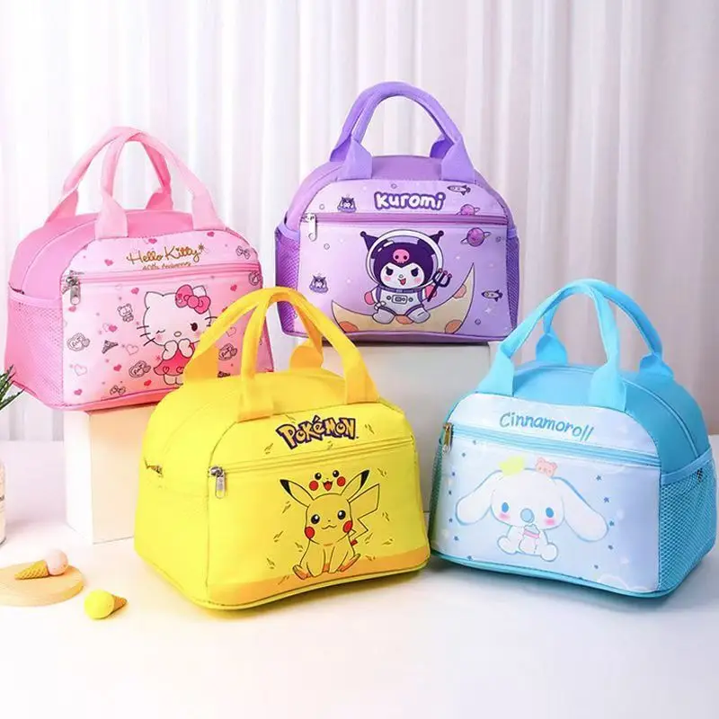 Portable Pikachu Sanrio Insulated Lunch Bag Hello Kitty Lunch Box Storage Bag Foldable Insulated Cooler Handbag School Picnic