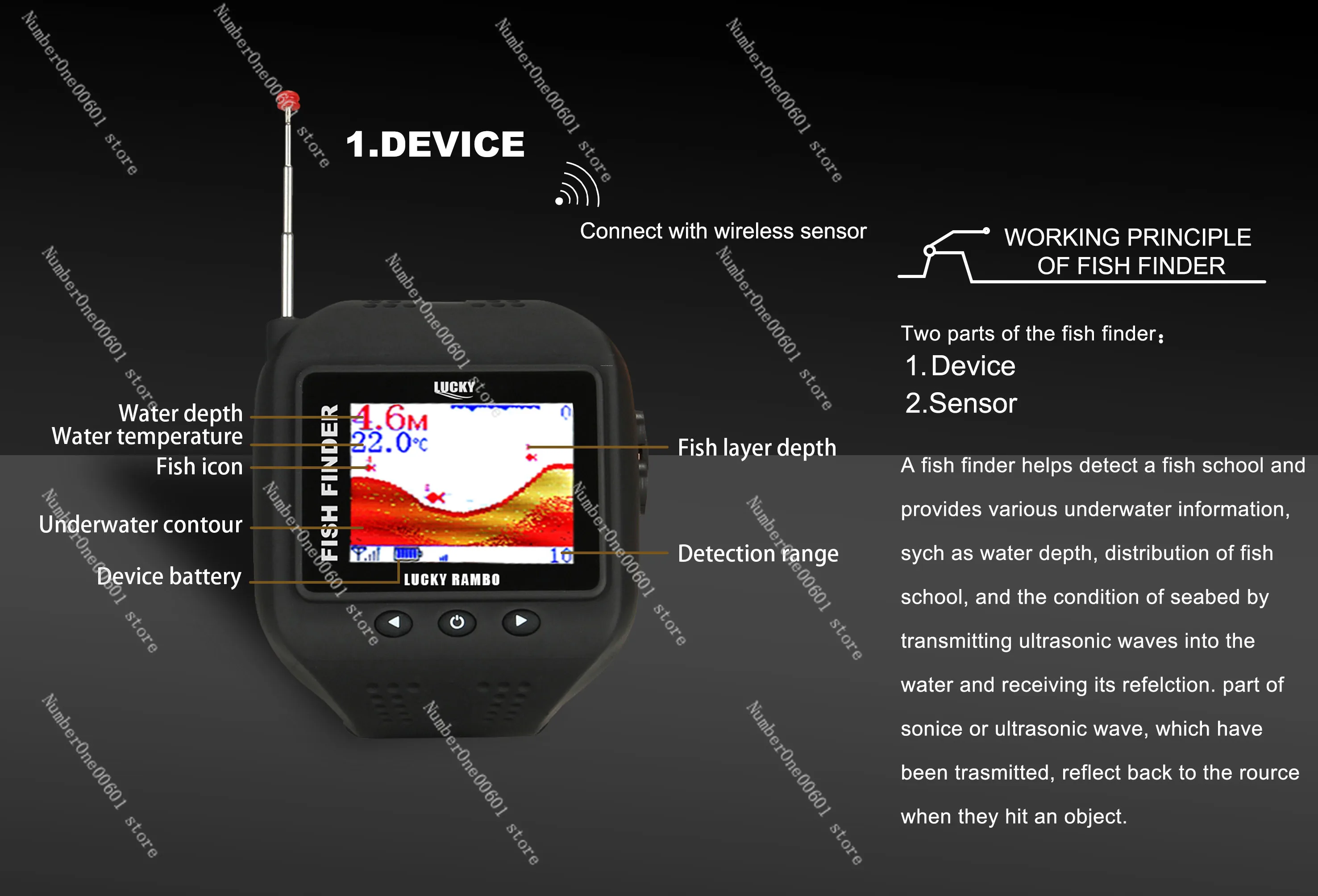 Fish Finder Sonar para Pesca, FF518 Assista