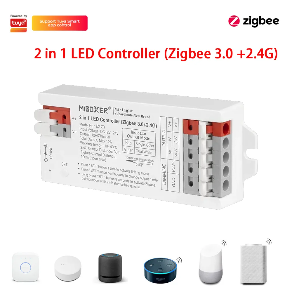 Imagem -05 - Miboxer-fita Led de Cor Única Wifi Zigbee 2.4g Controlador rf para dc 12v 24v Cor Única Dual Branco Tuya App em 1