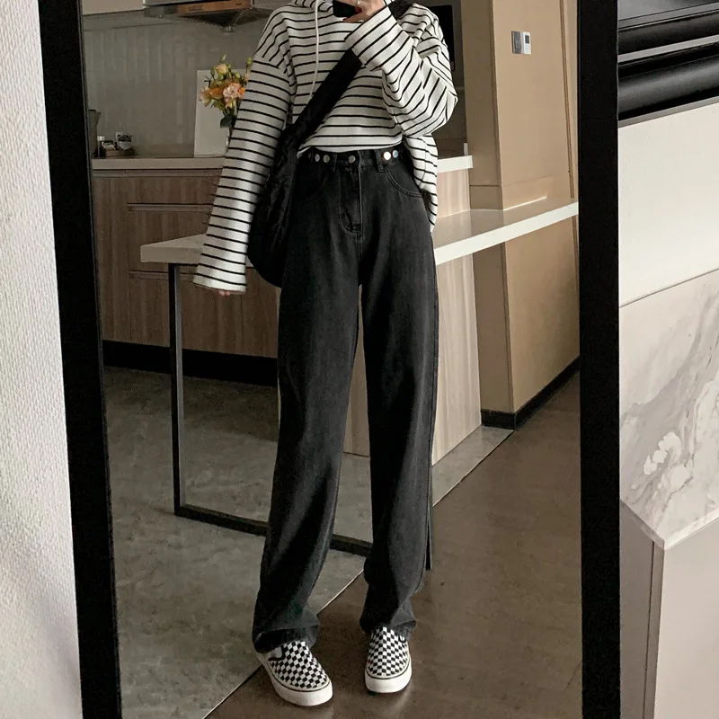 

Wide Leg Jeans for Women's Spring and Autumn 2022 New Collection Smoke Grey High Waist Loose and Slim Straight Leg Pants
