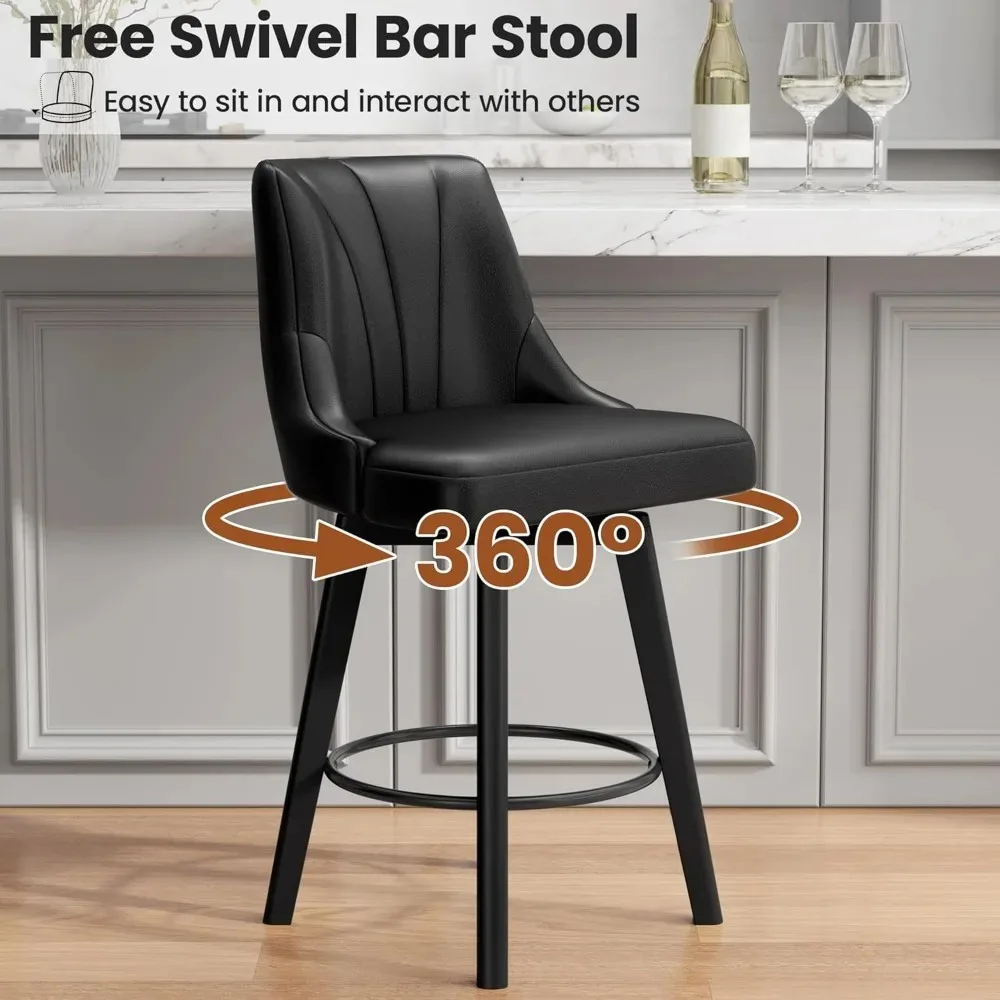 Counter Height Swivel Bar Stool, 24" Upholstered PU Leather Barstools Set of 4, Modern Design to Elevate Your Home Decor Aesthet