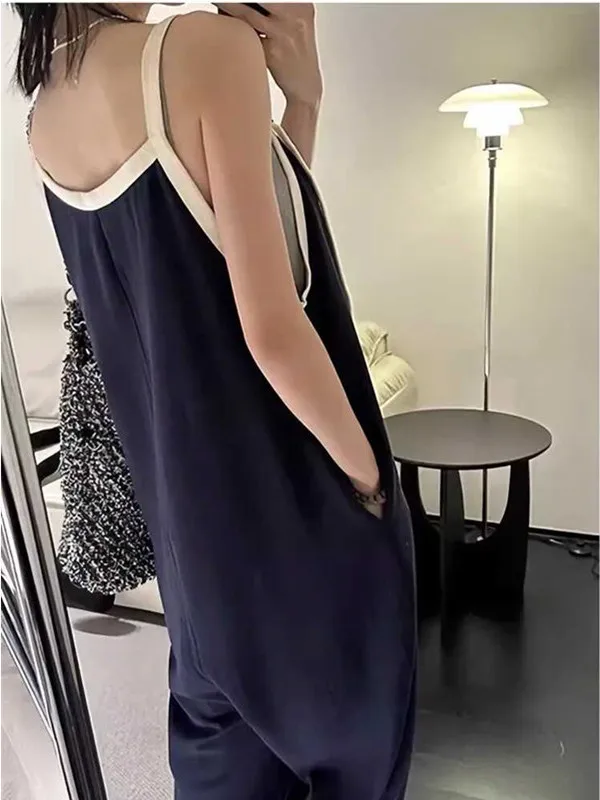 

Faionable Patchwork Wide Leg Overalls Women's Summer New Lazy Sle Loose Versatile Casual One-Piece Pants High Waist Long ...