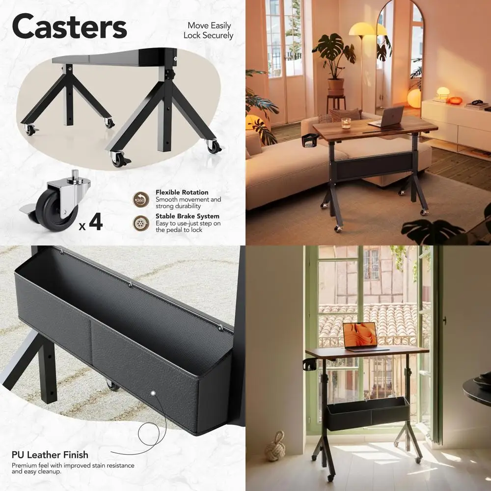 

Rolling Standing Desk Adjustable Height, Mobile Stand Up Desk for Walking Pad and Treadmill, Portable Computer Table with Wheels