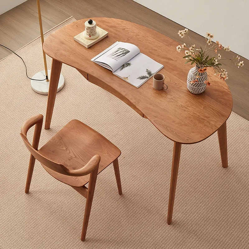 Nordic all solid wood desk book chair, modern simple home Japanese light luxury cherry wood study office computer desk