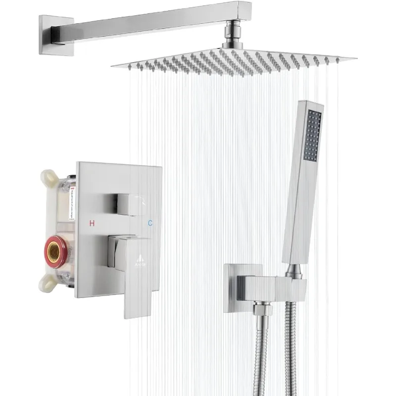 

Arofa 10" Shower Faucet Set, Brushed Nickel Shower System Kit with Flush Valve, High Pressure Shower