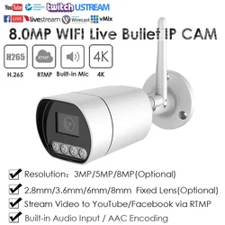 IMX415 4K 8MP Wifi Wireless RTMP IP Camera CCTV IR Dual Light Live Streaming Push Video to Facebook/Youtube Indoor Outdoor Onvif