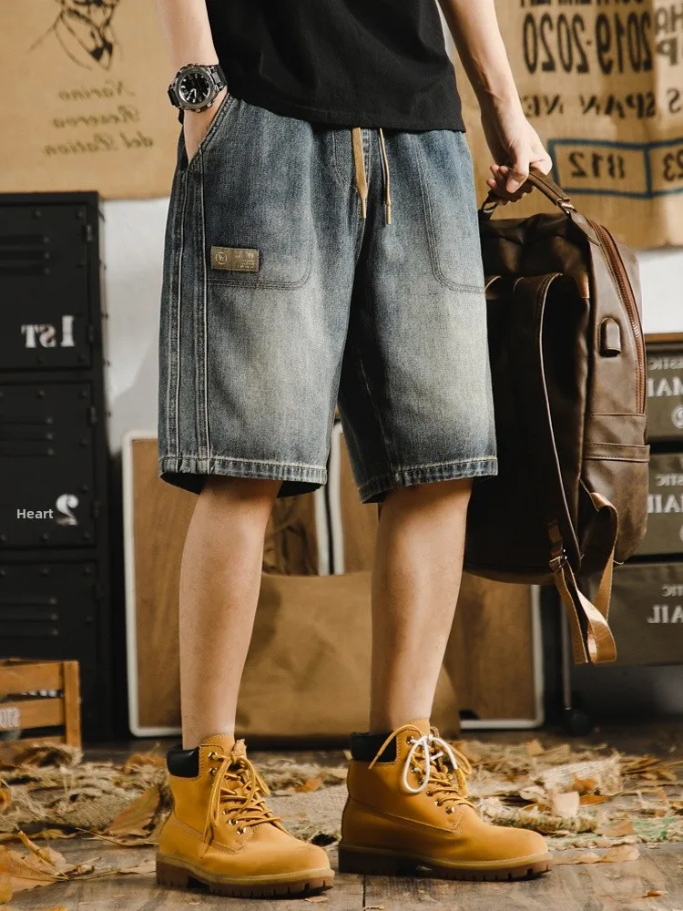 

Американские ретро-джинсы синего цвета, мужские свободные тонкие повседневные брюки прямого кроя, летние молодежные рабочие штаны Vitali