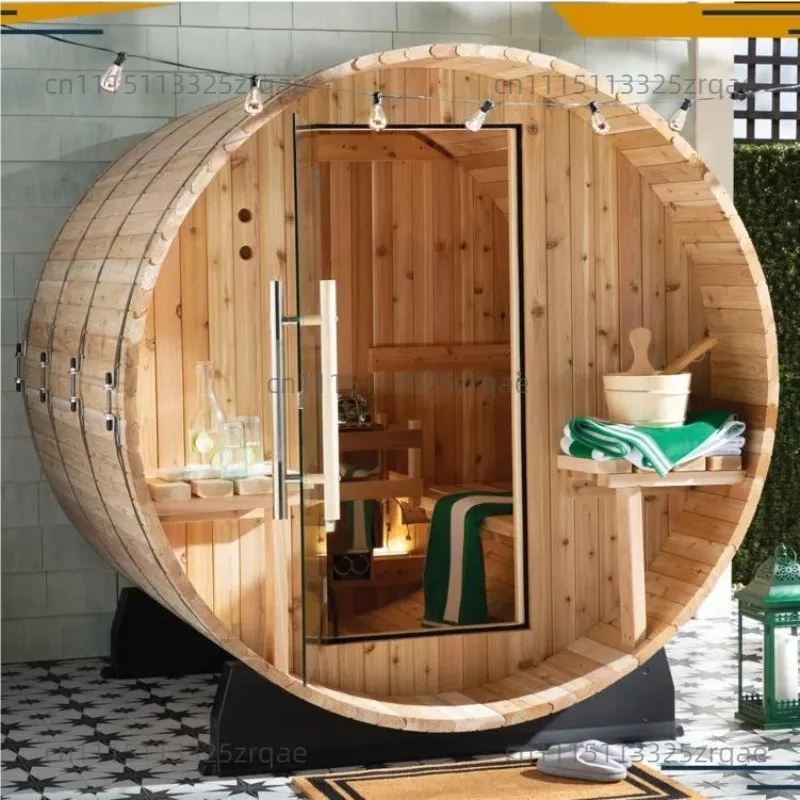 (Please consult customer service for freight) Outdoor traditional panoramic barrel type 4-6 person red cedar steam sauna backres