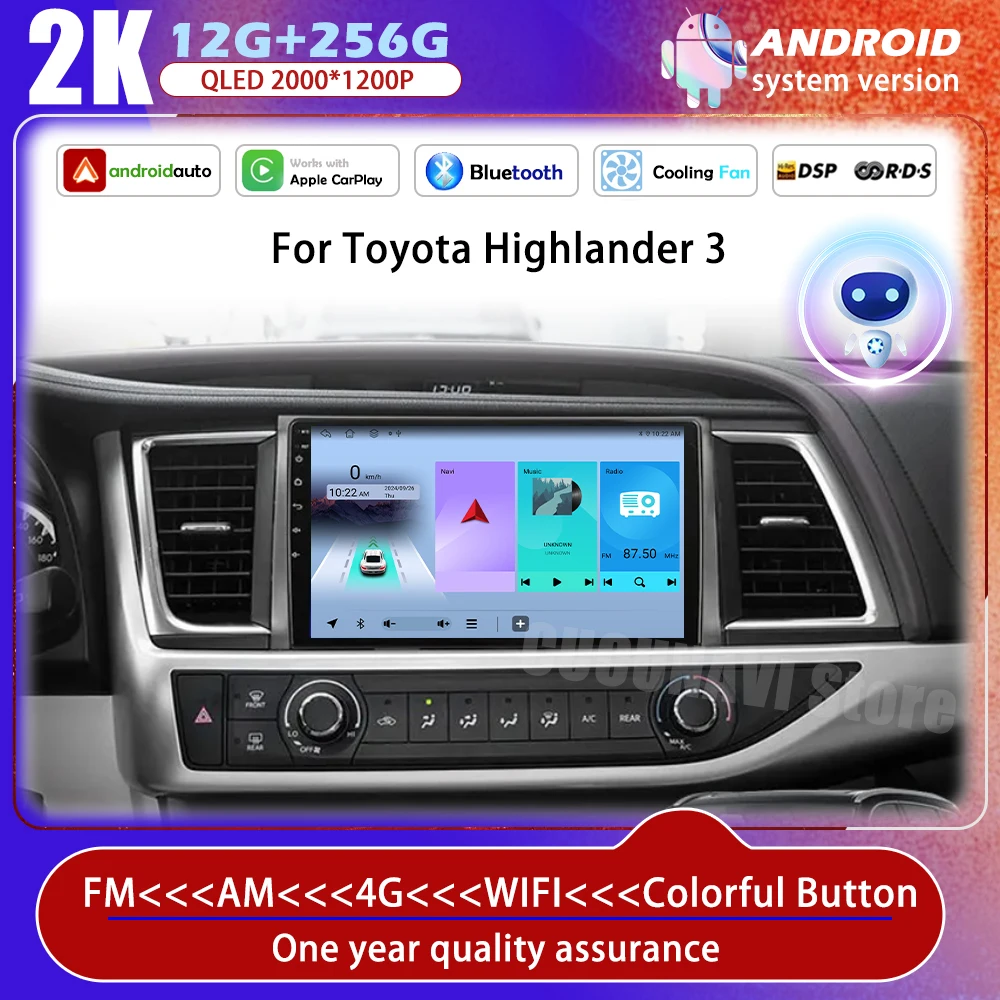 

For Toyota Highlander 3 2014 - 2019 Wireless Carplay Multimedia Android Auto GPS 4G WlFl Android 14 CarRadio NO 2 DIN DVD DSP