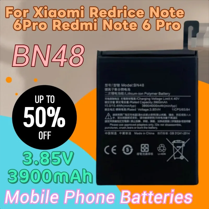 

Совершенно новый высококачественный аккумулятор для мобильного телефона 3,85 В 3900 мАч BN48 для Xiaomi Redrice Note 6Pro Redmi Note 6 Pro