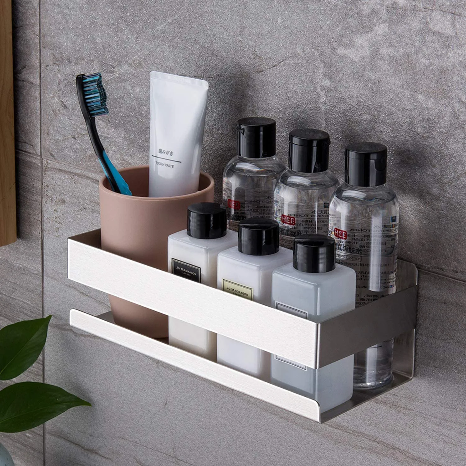 Punch Free Bathroom Corner Shelf No Drilling Self Adhesive Stainless Steel Shower Storage Holder Brushed Wall Shelf for Kitchen