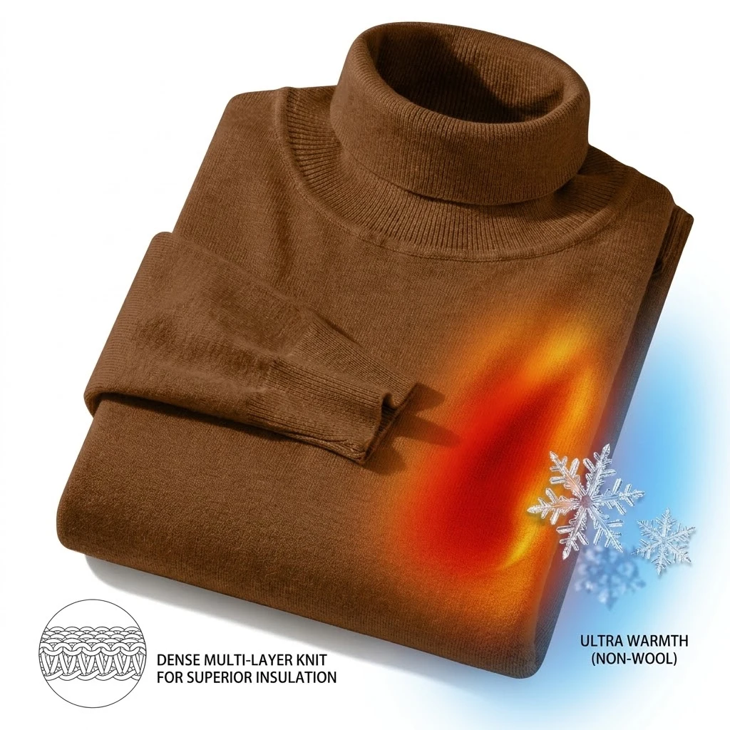 Neuer Warmer Gestrickter Rollkragenpullover Dicker Winterpullover für Herren Anti-Pilling Einfarbige Sweatshirts Mäntel Herbst-Streetwear – Detail 12