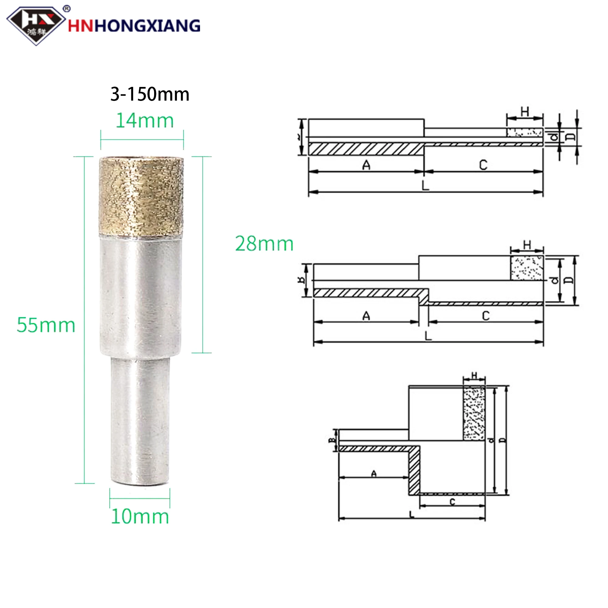 HNHONGXIANG mata bor inti berlian kaca Sintered, batang lurus untuk alat bor berlian kaca Bor