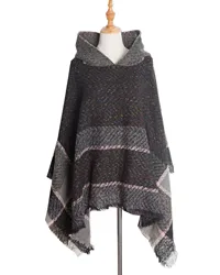 Nieuwe Herfst Winter Fishbone Patroon Vrouwen Hooded Cape Trui Cape Vrouwen Poncho Lady Capes Zwart Mantels