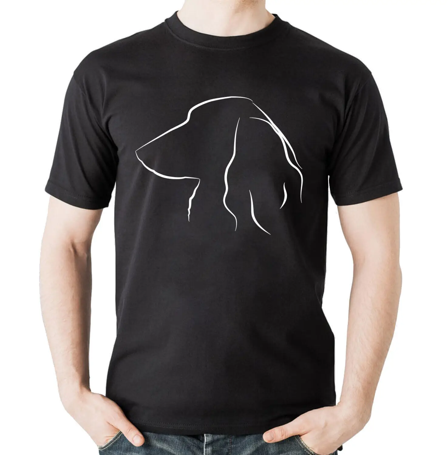 New Long Haired Dachshund Line Art Wiener Dog Doxie Mom Dad black T-Shirt