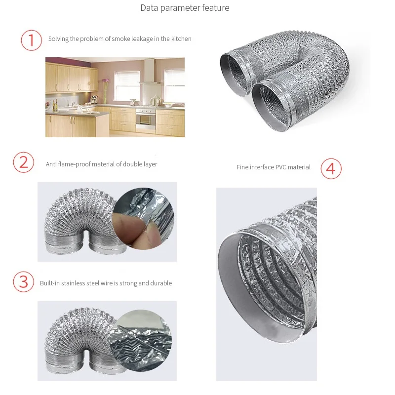 ∅150mm Double Layer Aluminum Foil Pipe Flexible Ventilation Duct for Kitchen Bathroom Extractor Dryer Fan Grow Tent 1.5m-6m