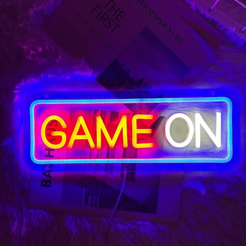 

Game on Neon Signs Dimmable Gamer Gifts USB Powered Blue Neon Gaming Sign for Bedroom Game Room Man Cave LED Light Wall Decor